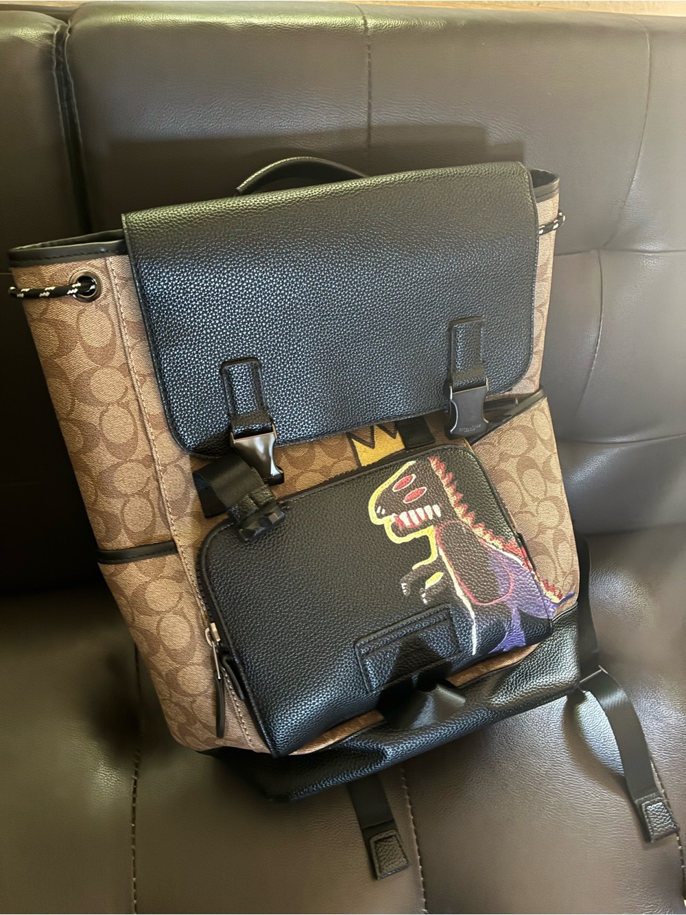 Coach Men's Signature Canvas Backpack with Black Leather Trim - Picture 2 of 9